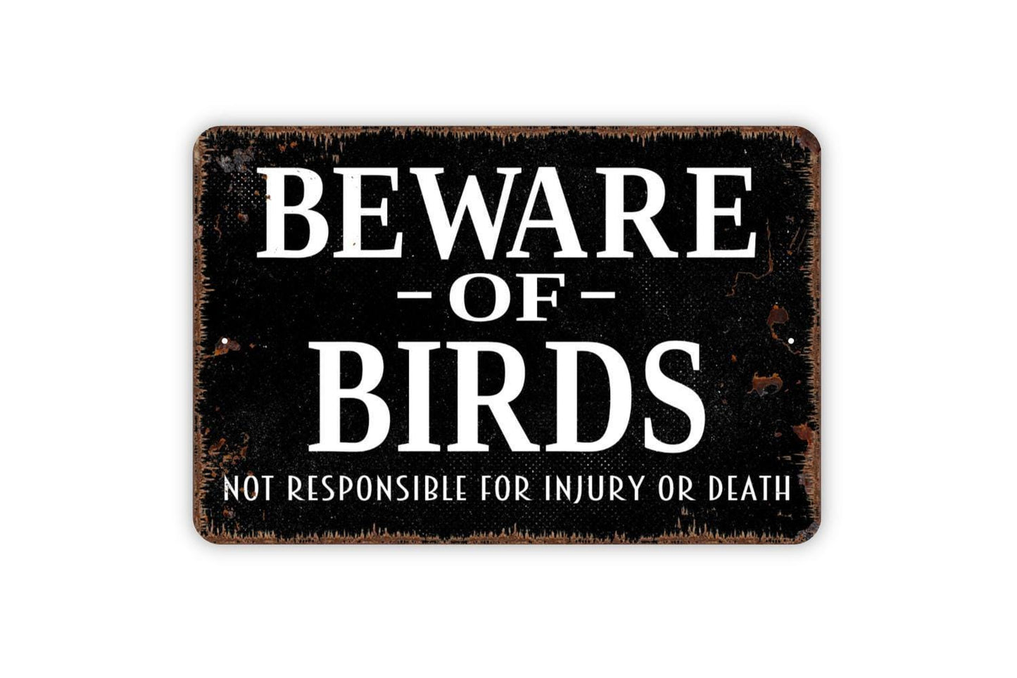 Beware Of Birds Not Responsible For Injury Or Death Sign, Funny Warning Metal Sign, Custom Farmhouse Kitchen Wall Metal Sign