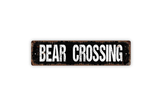 Bear Crossing Sign, Funny Woods Forest Animal Metal Sign, Farmhouse Style Decor, Vinyl Sticker Or  Street Sign or Door Name Plate Plaque