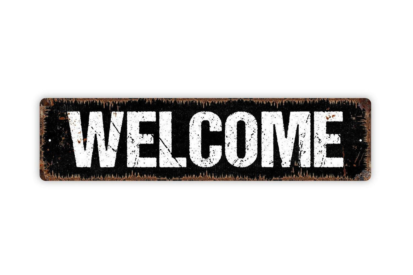Welcome Sign | Rustic Farmhouse Entryway Wall Decor | Front Porch Door Greeting Sign for Home or Business | Metal Sign or Vinyl Sticker