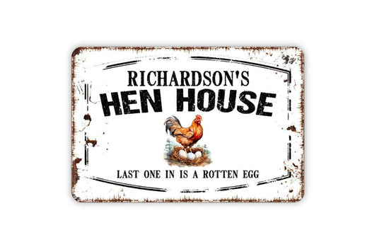 Personalized Hen House Sign - Custom Your Name Last One In Is A Rotten Egg Metal Wall Art Indoor Or Outdoor