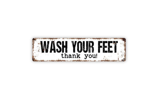 Wash Your Feet Thank You Sign – Polite Bathroom or Poolside Reminder, Metal Wall Sign for Entry, Spa, or Home Foot Rinse Area