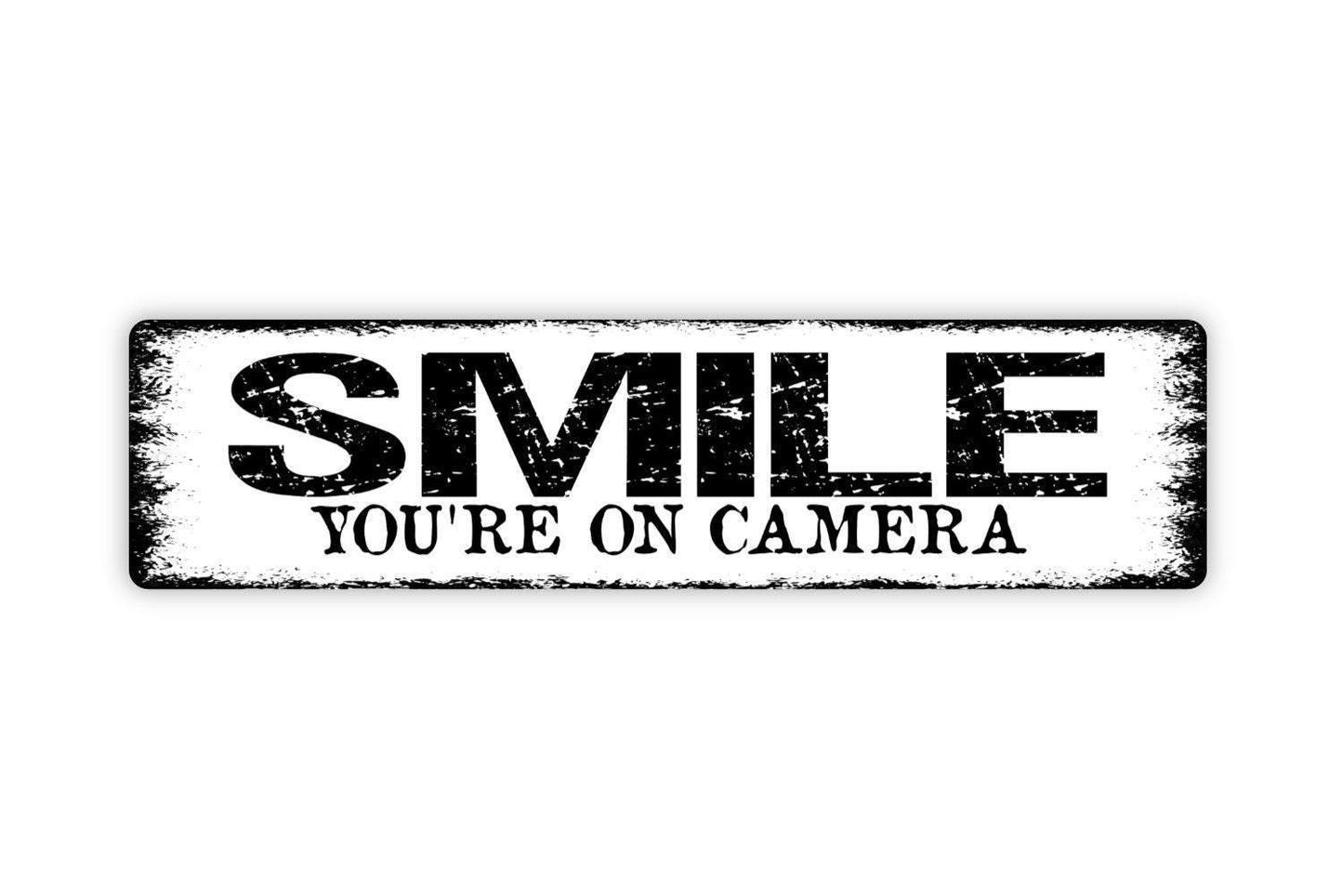 Smile You’re On Camera Sign | Security Warning Metal Sign or Vinyl Sticker | Home, Business, Fence, or Property Surveillance Decor