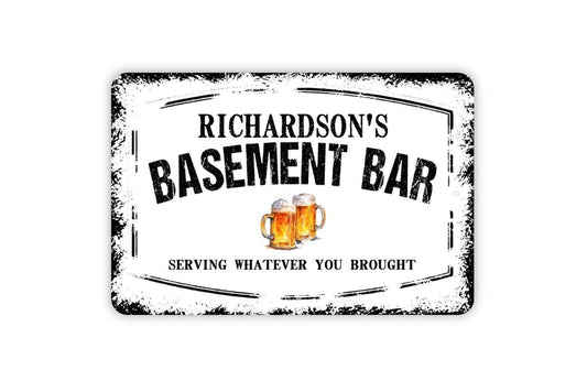 Personalized Basement Bar Sign | Custom Rustic Home Bar, Man Cave, or Game Room Wall Sign | Farmhouse Metal Sign or Vinyl Sticker Bar Décor