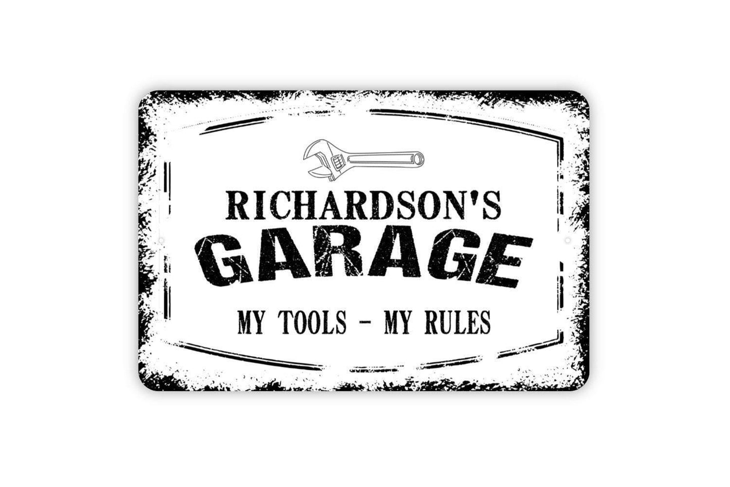 Personalized Garage Sign My Tools My Rules | Custom Rustic Workshop or Man Cave Wall Sign | Metal Sign or Vinyl Sticker Shop Décor Gift