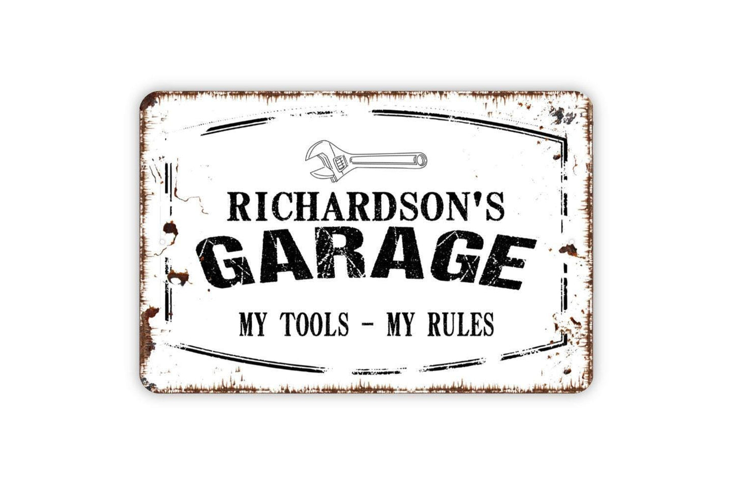 Personalized Garage Sign My Tools My Rules | Custom Rustic Workshop or Man Cave Wall Sign | Metal Sign or Vinyl Sticker Shop Décor Gift