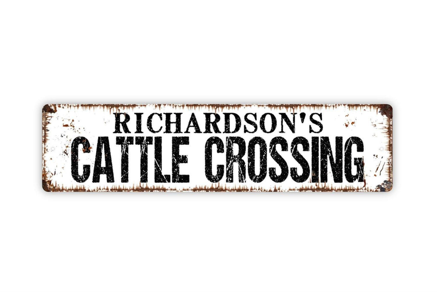 Personalized Cattle Crossing Sign | Custom Ranch, Farm, or Barn Wall Sign | Rustic Farmhouse Style Metal Sign or Vinyl Sticker Country Décor