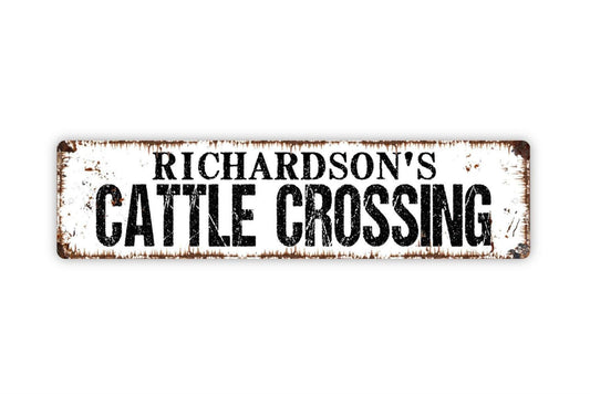 Personalized Cattle Crossing Sign | Custom Ranch, Farm, or Barn Wall Sign | Rustic Farmhouse Style Metal Sign or Vinyl Sticker Country Décor