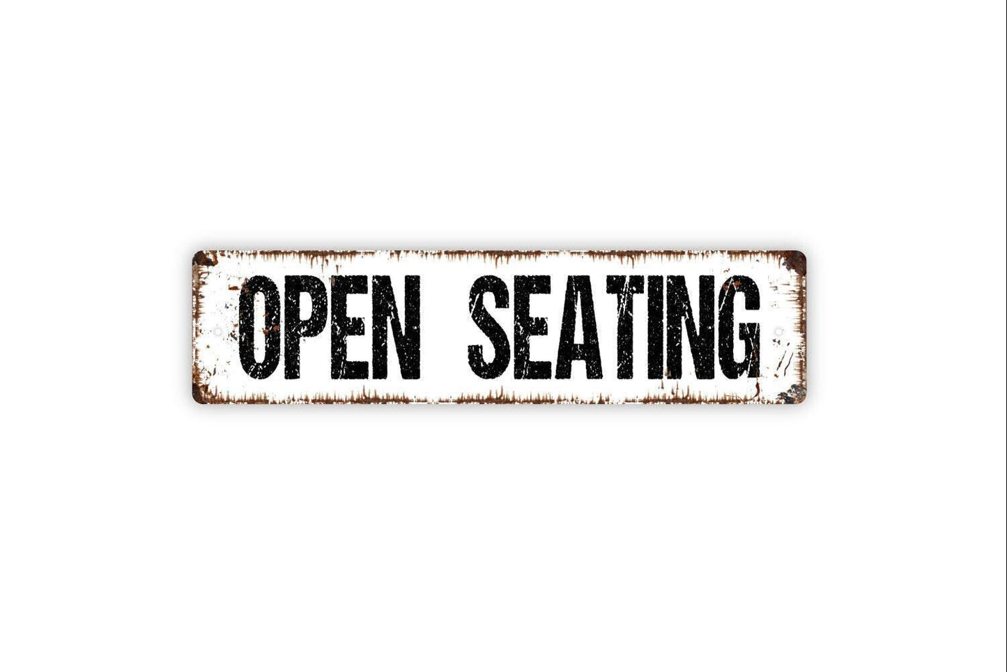 Open Seating Sign Metal or Vinyl Sticker | Restaurant Dining Sign | Rustic Cafe Decor | Wedding Reception Sign | Business Seating Sticker