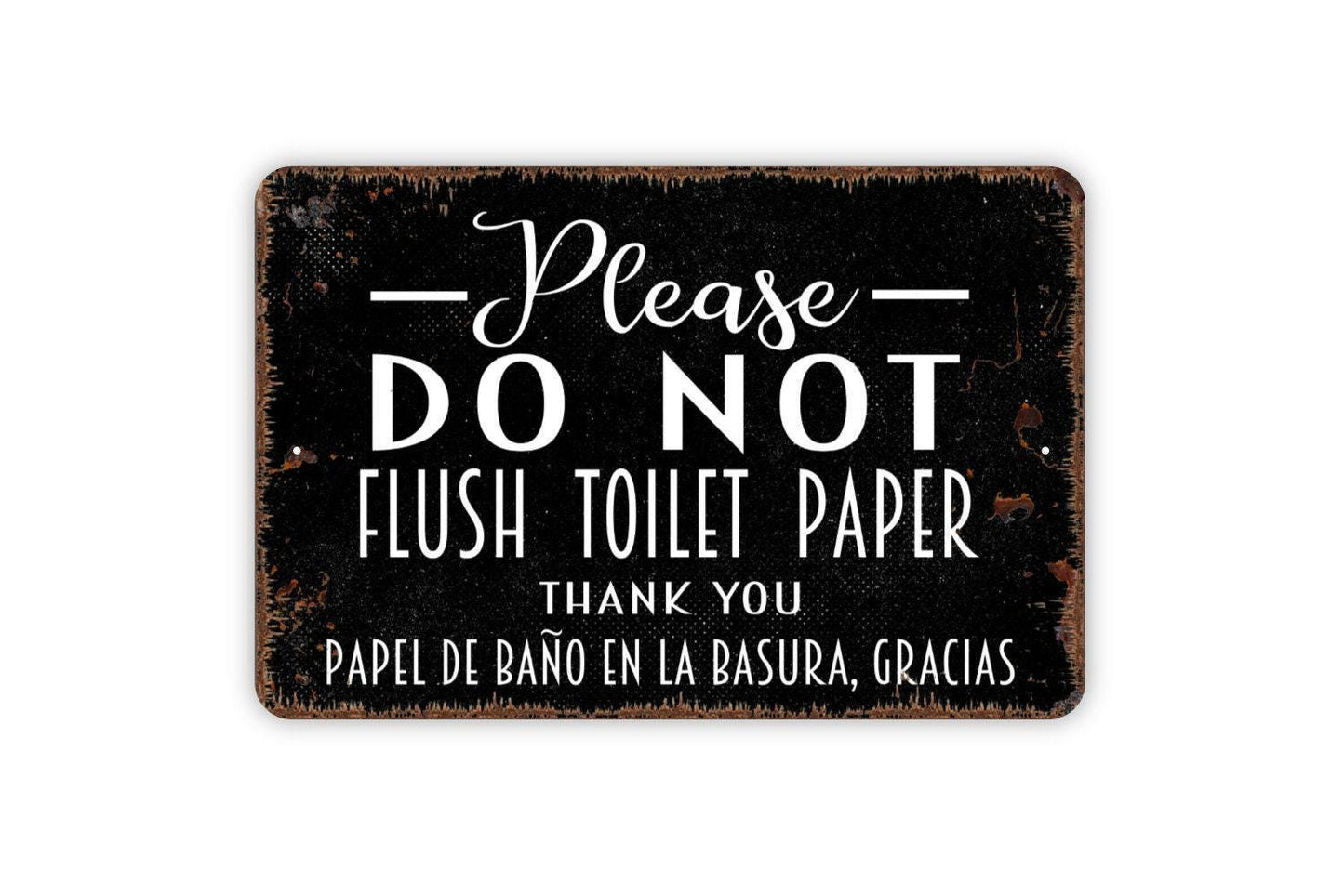 Spanish Please Do Not Flush Toilet Paper Sign | Papel De Baño En La Basura Gracias | Metal Wall Sign or Vinyl Sticker | Bathroom Decor