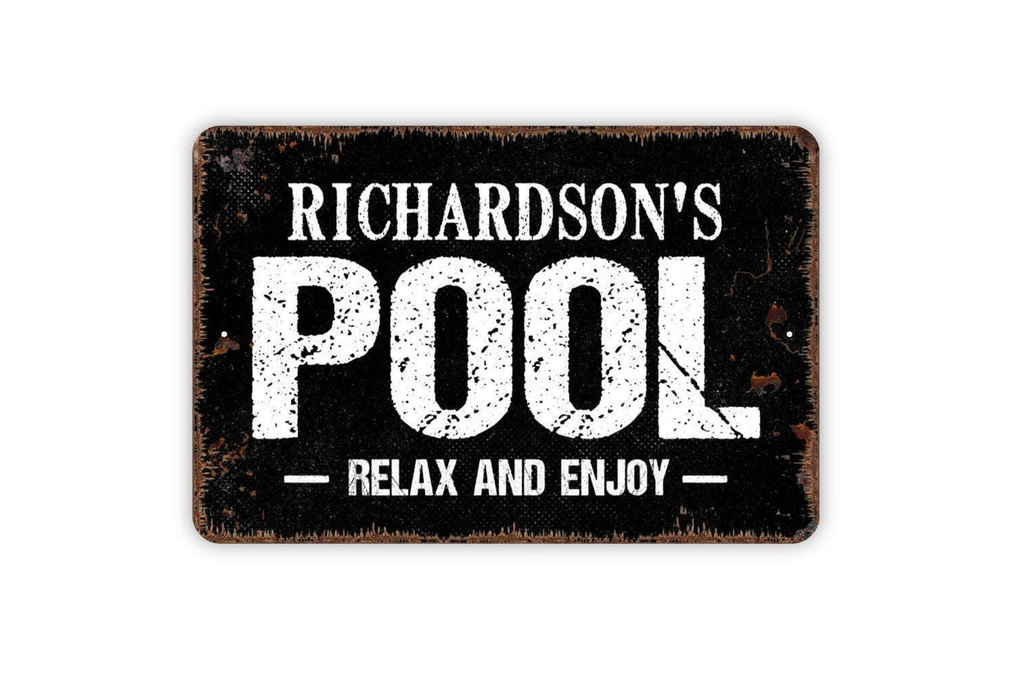 Personalized Pool Relax and Enjoy Sign - Custom Swimming Pool Indoor or Outdoor Metal Wall Art
