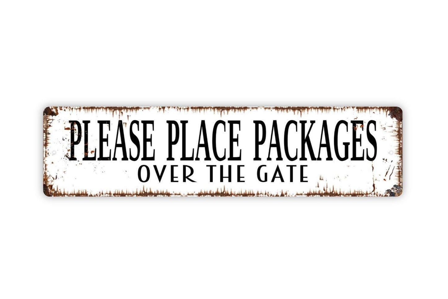 Please Place Packages Over The Gate Sign for Home or Business | Delivery Drop Off Parcel Sign | Metal Wall Sign or Vinyl Sticker