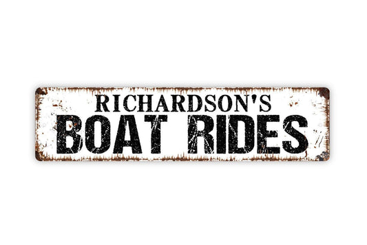 Personalized Boat Rides Sign – Custom Lake House Dock Pier Wall Decor – Nautical Boat Rental Cabin Beach House Sign – Metal Sign or Sticker