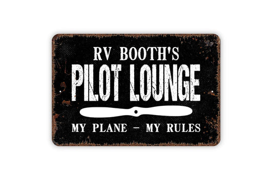 Personalized Pilot Lounge Sign My Plane My Rules | Custom Aviation Wall Sign for Hangar, Flight School, or Home Bar | Metal or Vinyl Sticker