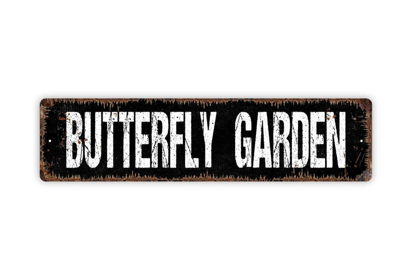 Butterfly Garden Sign - Gardener Greenhouse Caterpillar Flowers Vinyl Sticker Or  Street Metal Sign or Door Name Plate Plaque