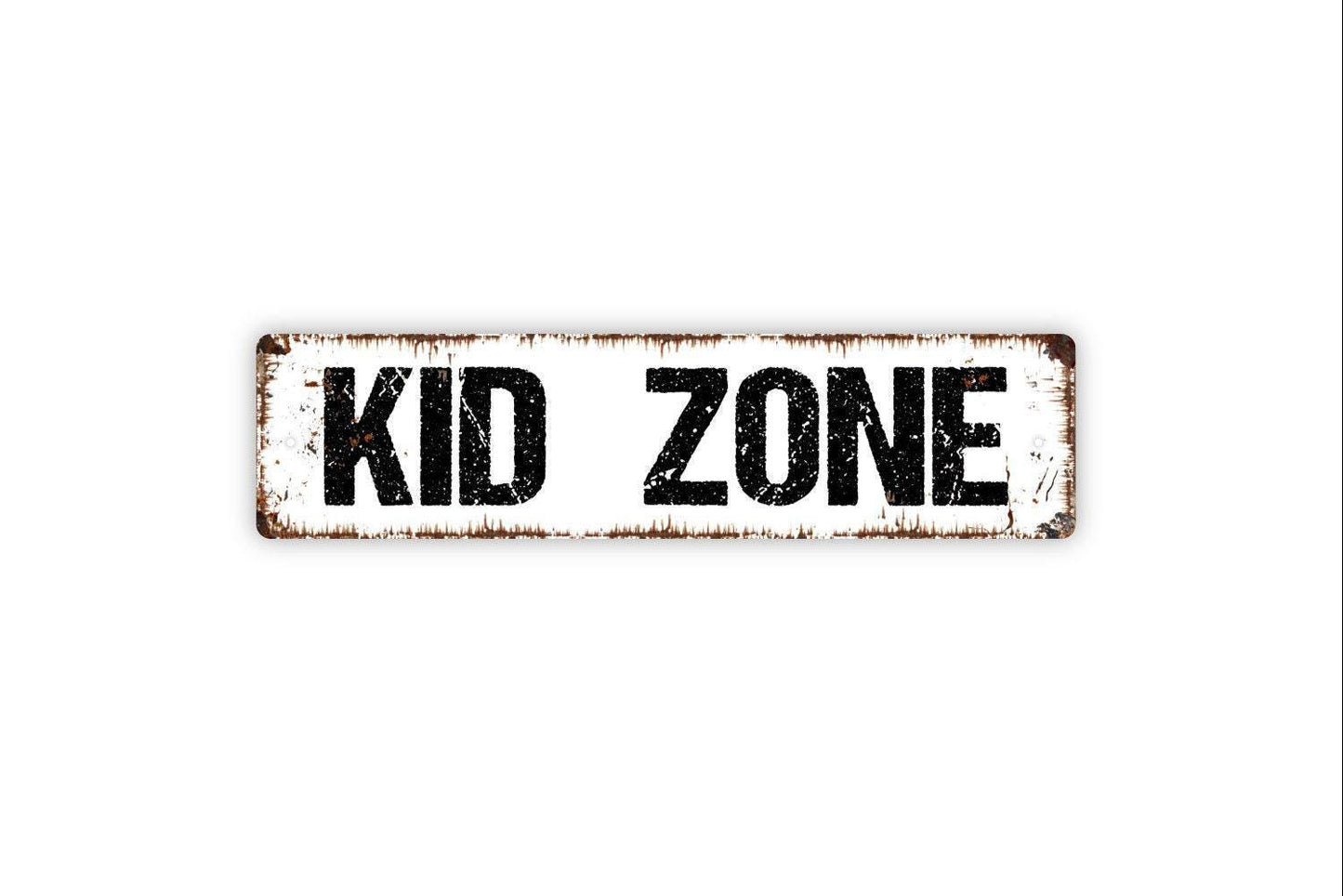 Kid Zone Sign | Playroom or Bedroom Wall Sign for Kids | Fun Rustic Style Metal Sign or Vinyl Sticker for Daycare, Yard, or Classroom