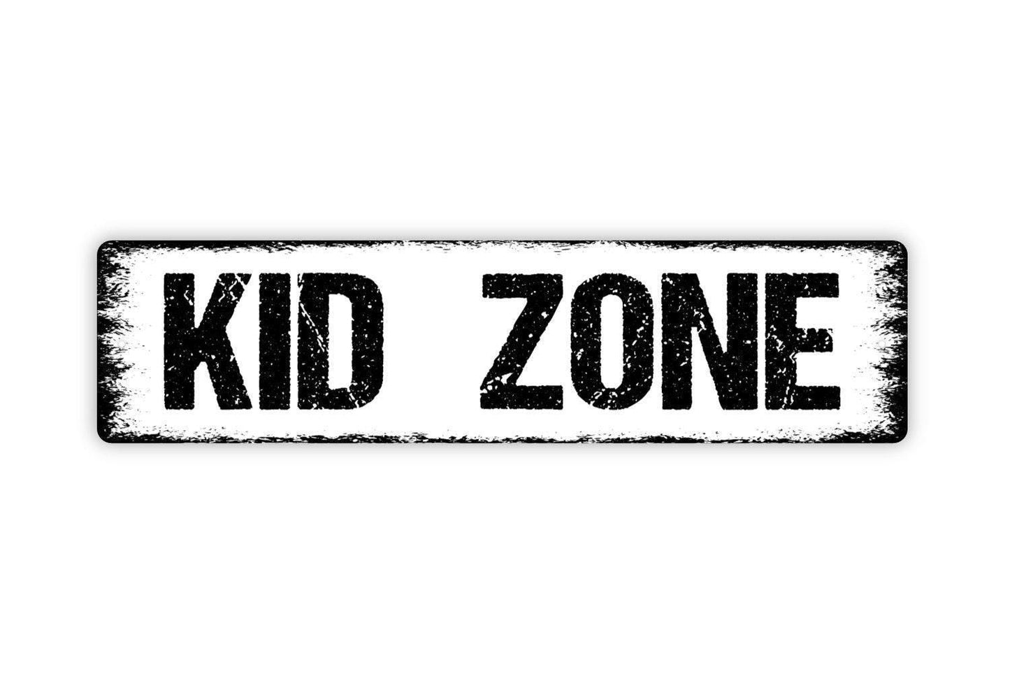 Kid Zone Sign | Playroom or Bedroom Wall Sign for Kids | Fun Rustic Style Metal Sign or Vinyl Sticker for Daycare, Yard, or Classroom