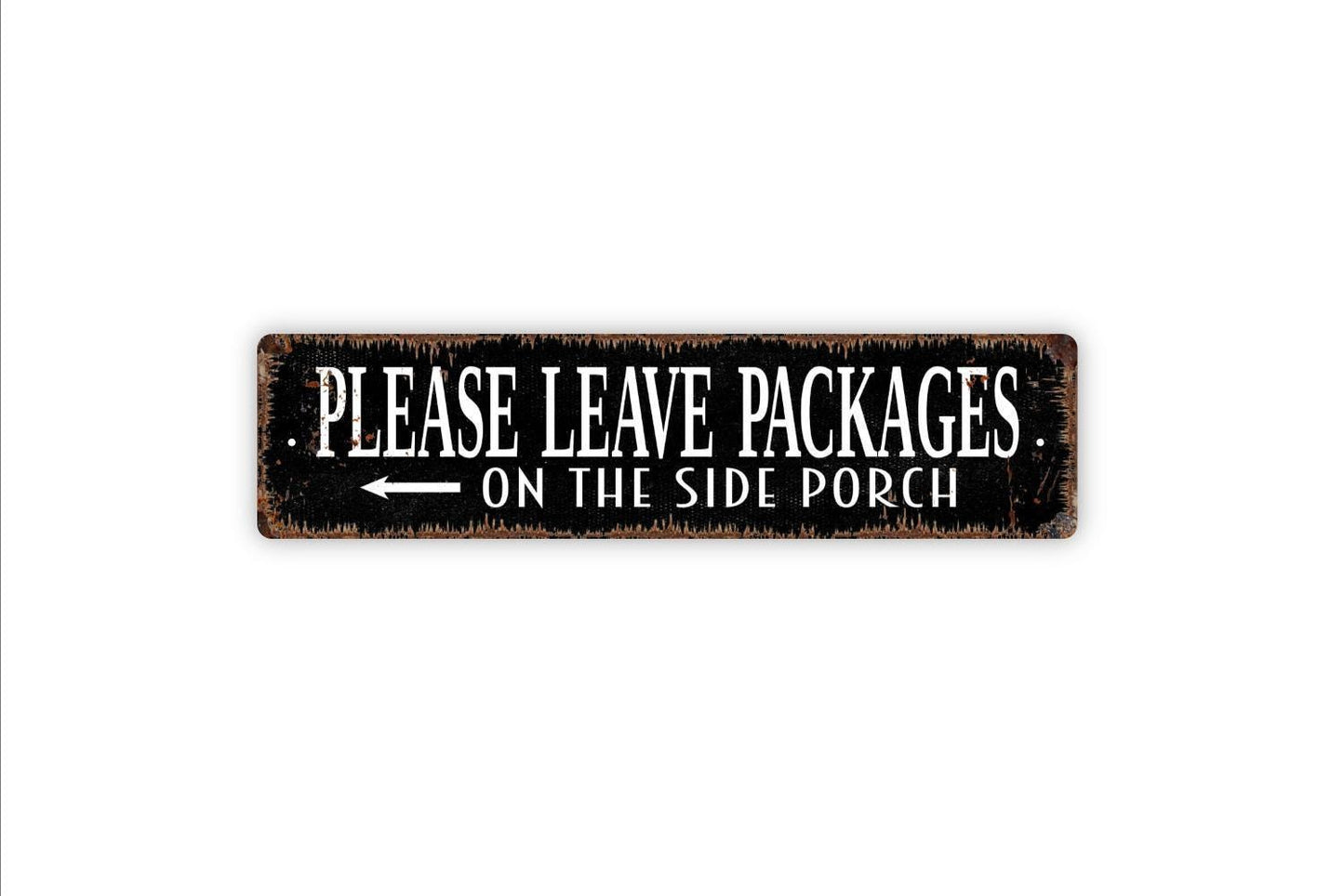 Please Leave Packages On The Side Porch With Arrow Sign | Delivery Drop Off Sign | Metal Sign or Vinyl Sticker for Home Entry