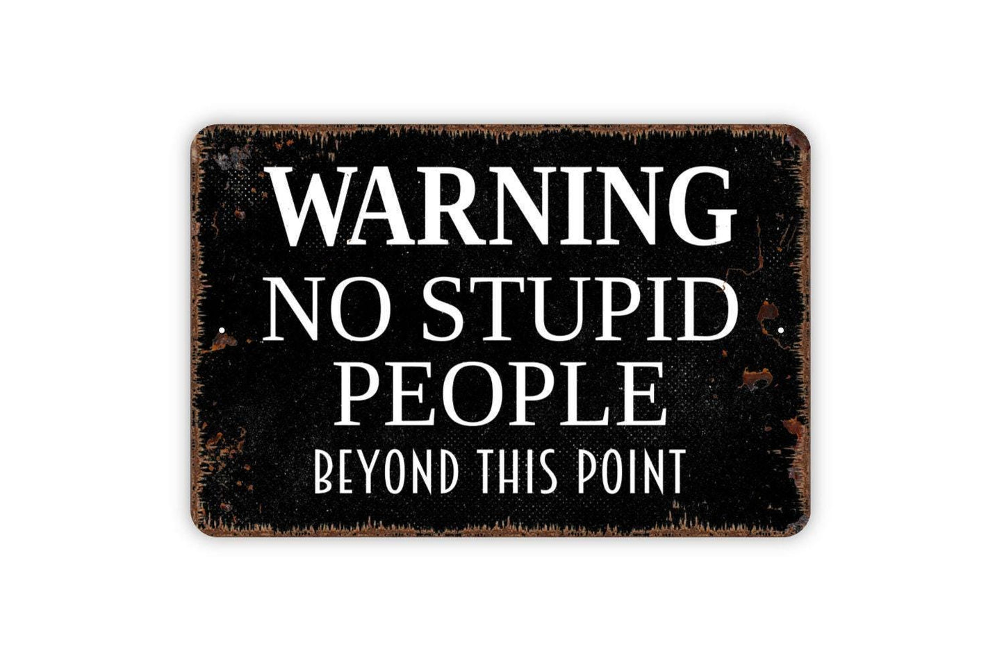 Warning No Stupid People Beyond This Point Sign - Metal Wall Art - Indoor or Outdoor