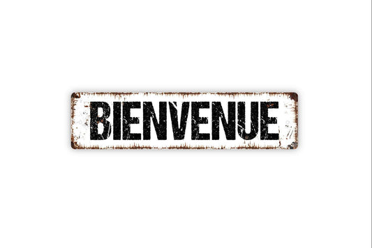 Bienvenue Sign - Vinyl Sticker Or  Custom Name Metal Street Sign or Door Name Plate Plaque