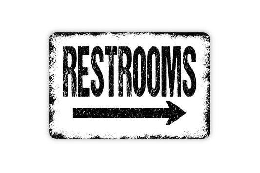 Restrooms Sign with Right or Left Arrow Sign - Bathroom Metal Wall Art - Indoor or Outdoor