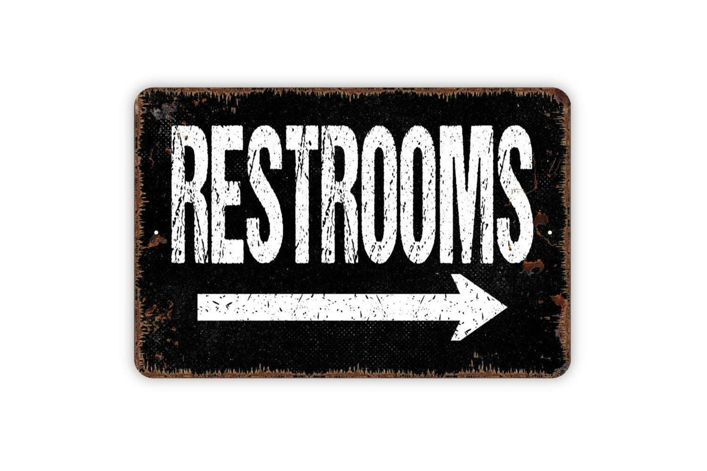 Restrooms Sign with Right or Left Arrow Sign - Bathroom Metal Wall Art - Indoor or Outdoor
