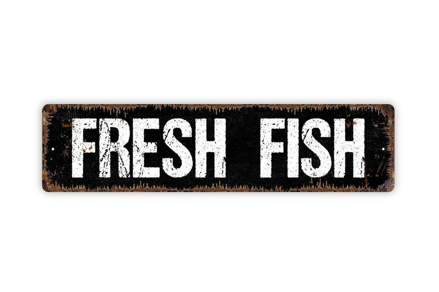 Fresh Fish Sign - Vinyl Sticker Or  Metal Street Sign or Door Name Plate Plaque