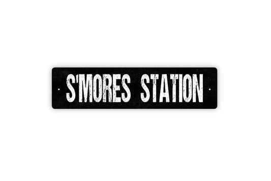 S’mores Station Sign | Camping Party Metal Sign or Vinyl Sticker | Fire Pit, Cabin, Backyard, or Outdoor Kitchen Decor | Multiple Sizes