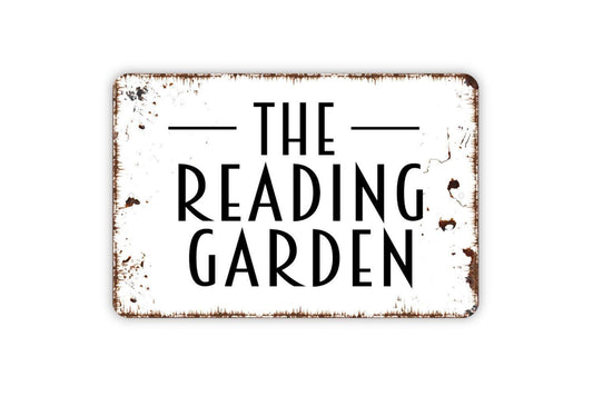 The Reading Garden Sign Metal or Vinyl Sticker | Book Lover Outdoor Decor | Library Garden Sign | Literary Wall Art | Reading Nook Sign