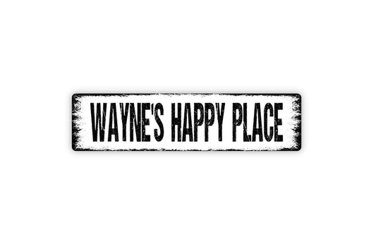 Personalized Custom Your Text Happy Place Sign - Custom Metal Sign Vinyl Sticker Or  Street Metal Sign or Door Name Plate Plaque