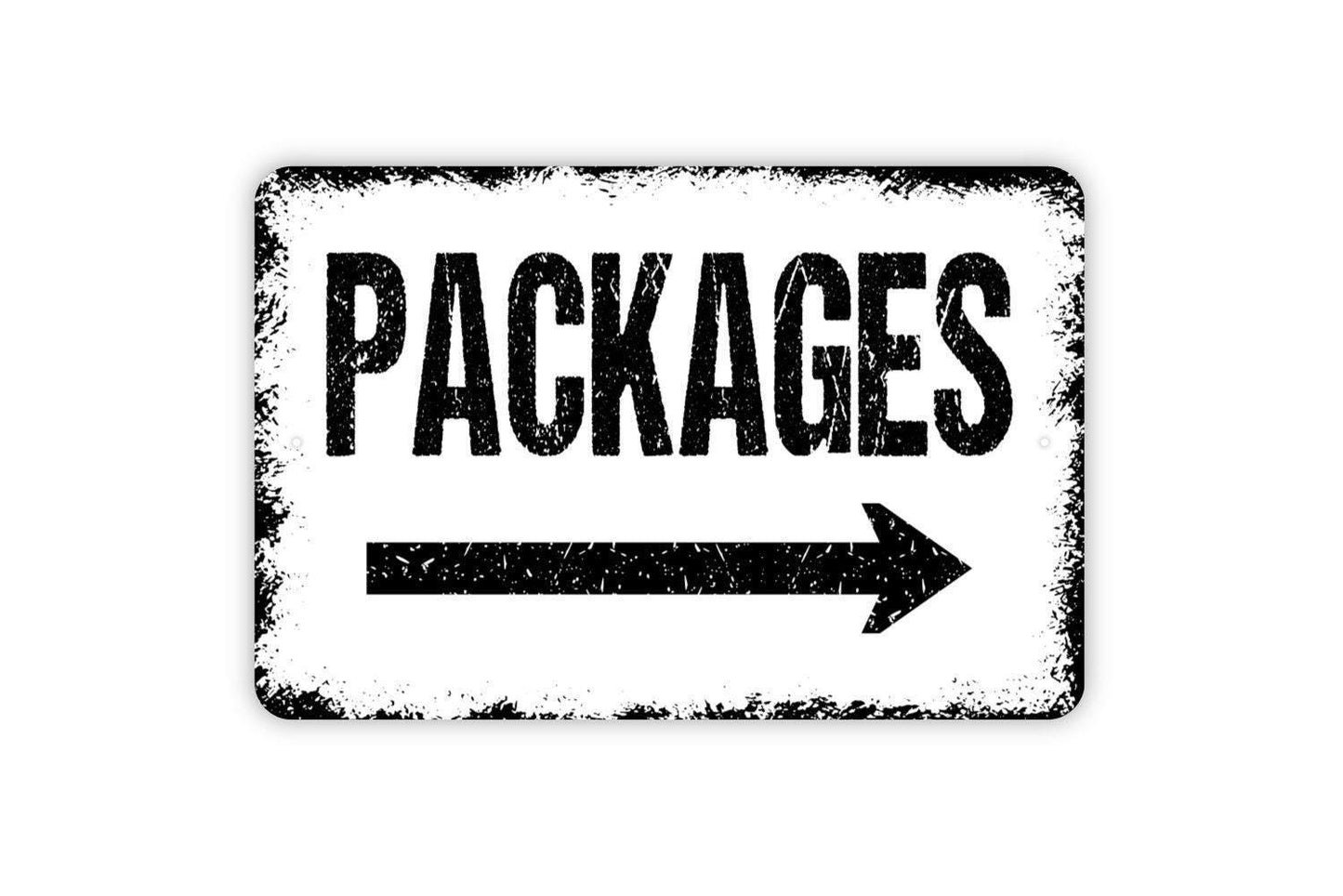 Packages Sign with Right or Left Arrow - Direction Instructions Metal Wall Art - Indoor or Outdoor