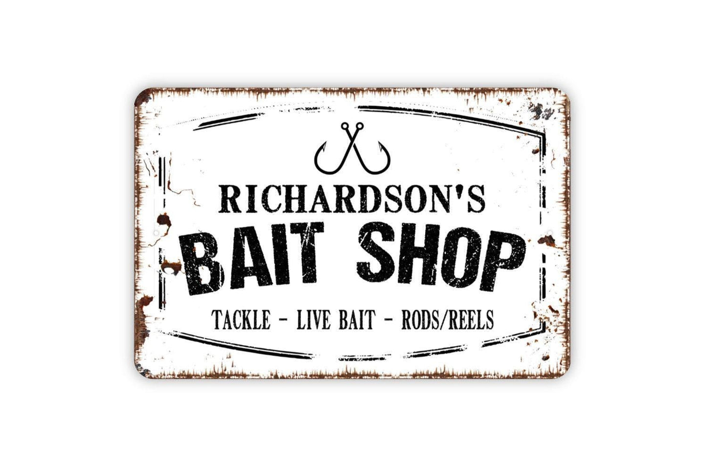 Personalized Bait Shop Sign - Custom Fishing Fisherman Boat Rod Reel Tackle Metal Wall Art Indoor Or Outdoor