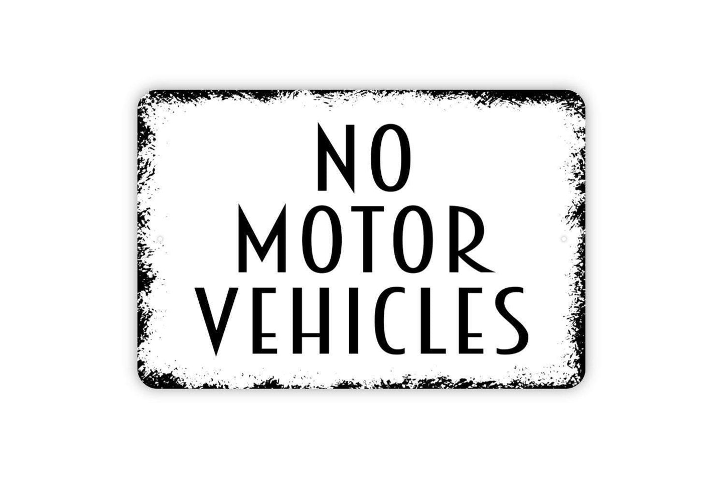 No Motor Vehicles Sign | Road Safety Wall Decor | Metal Sign or Vinyl Sticker for Trails, Parks, Properties, or Restricted Areas