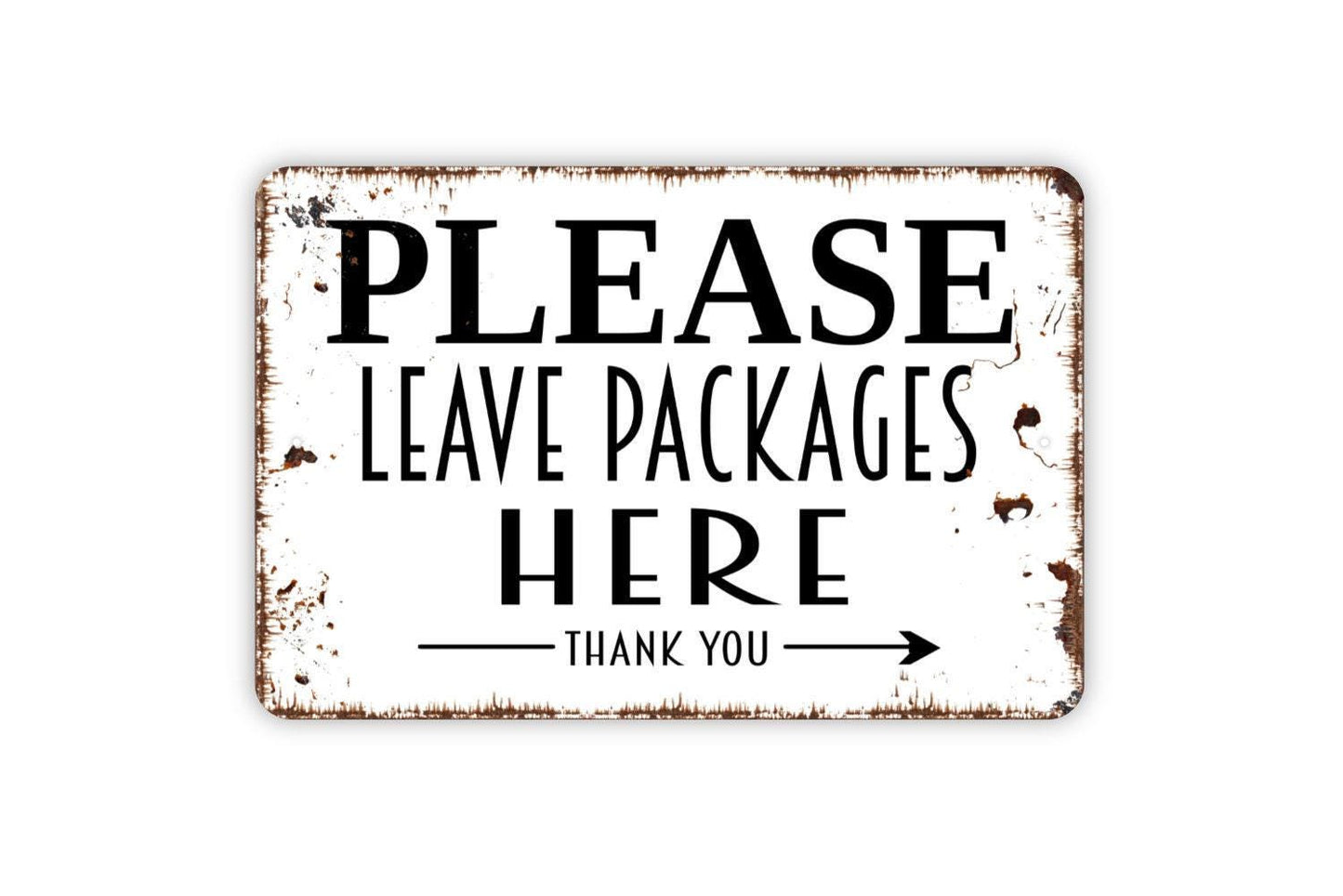 Please Leave Packages Here Sign with Right or Left Arrow - Custom Delivery Driver Instructions Metal Wall Art - Indoor or Outdoor