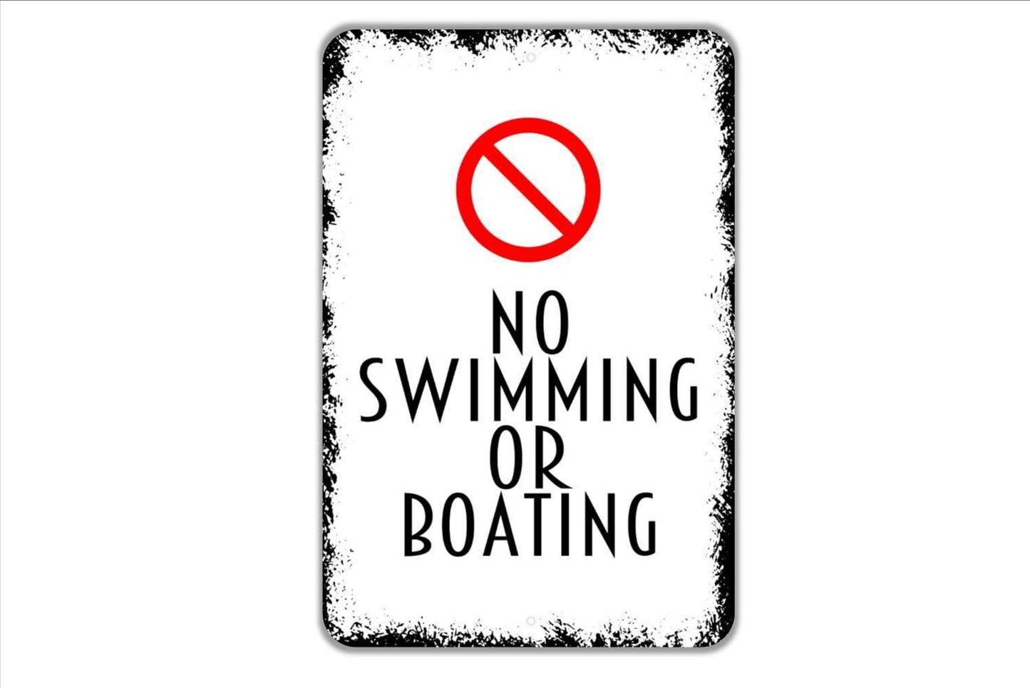 No Swimming Or Boating Sign - Private Lake Pond River No Motorboats Metal Wall Art - Indoor or Outdoor
