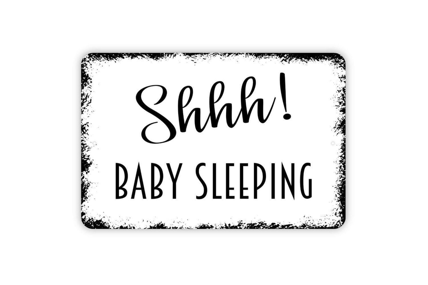 Shhh! Baby Sleeping Sign | Rustic Nursery or Front Door Wall Sign | Farmhouse Style Metal Sign or Vinyl Sticker New Parent Baby Shower Gift