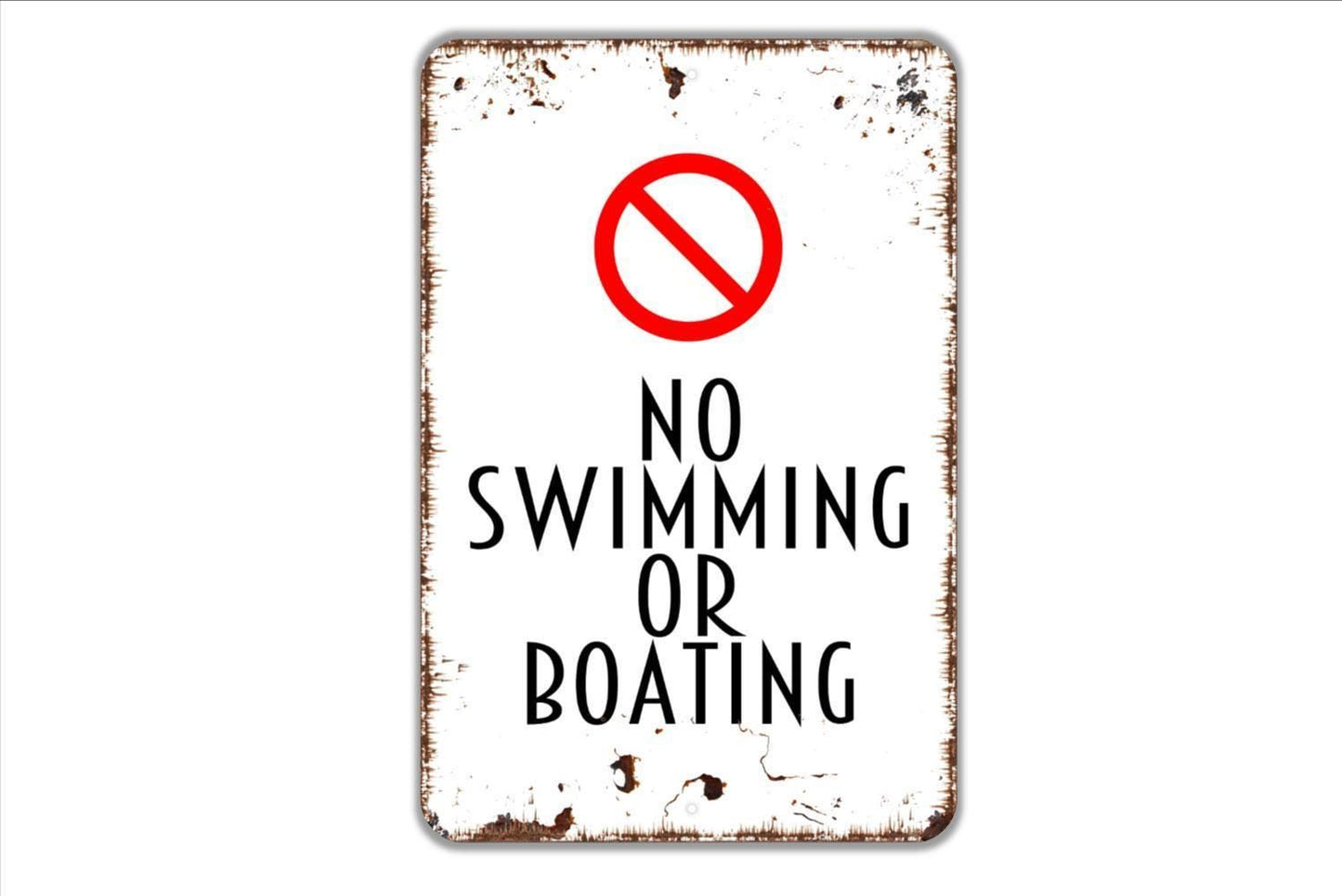 No Swimming Or Boating Sign - Private Lake Pond River No Motorboats Metal Wall Art - Indoor or Outdoor