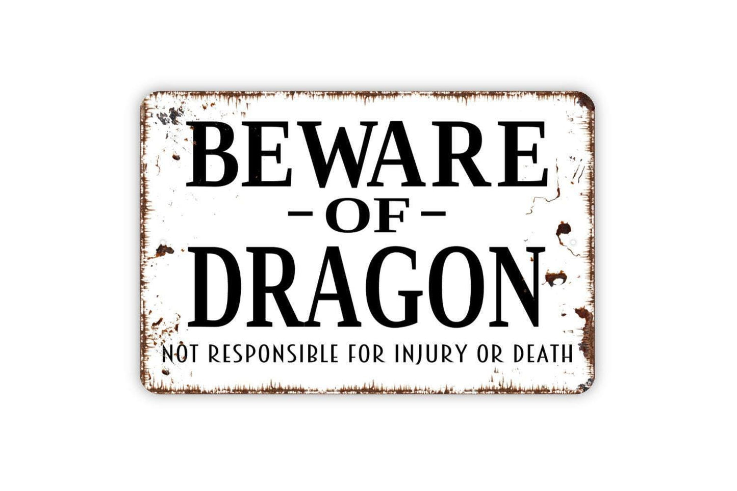 Beware Of Dragon Sign – Funny Fantasy Wall Decor – Rustic Medieval Dungeon Castle Game Room Sign – Metal Sign or Sticker