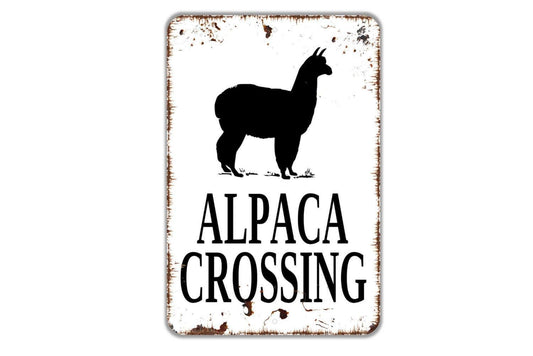 Alpaca Crossing Sign | Funny Farm Animal Yard Sign for Driveway, Barn, or Pasture | Rustic Farmhouse Metal Sign or Vinyl Sticker
