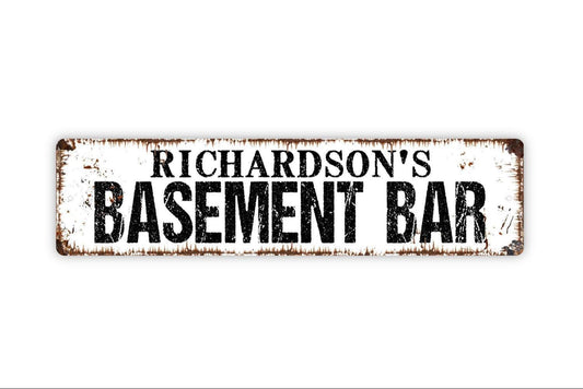Personalized Basement Bar Sign | Custom Home Bar Wall Decor | Rustic Man Cave Pub Cocktail Lounge Wall Art | Metal Sign or Vinyl Sticker