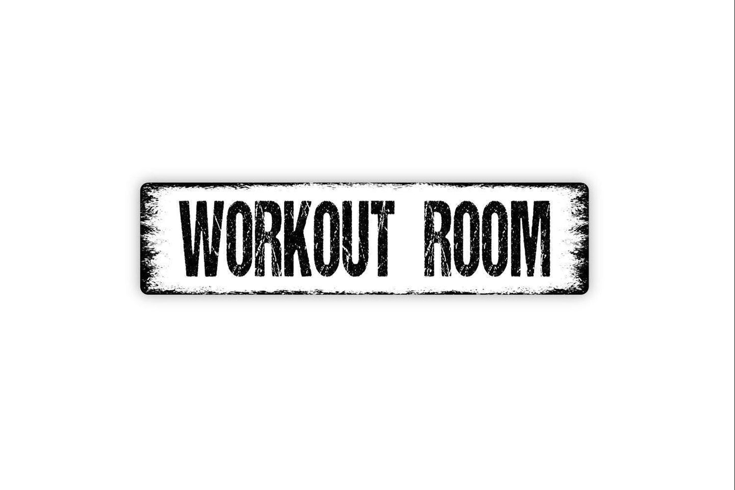 Workout Room Sign | Home Gym Fitness Wall Decor | Metal Sign or Vinyl Sticker for Exercise Room Garage Basement Studio