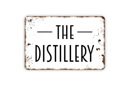 The Distillery Sign | Rustic Whiskey Bourbon Bar Decor | Metal Sign or Vinyl Sticker for Home Bar Pub Lounge Restaurant