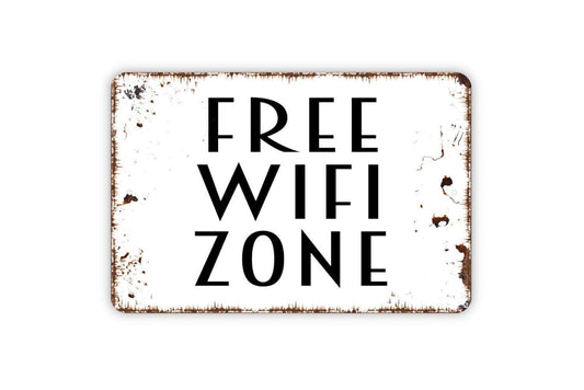 Free Wifi Zone Sign | Internet Access Cafe Coffee Shop Decor | Metal Sign or Vinyl Sticker for Business Home Office Restaurant