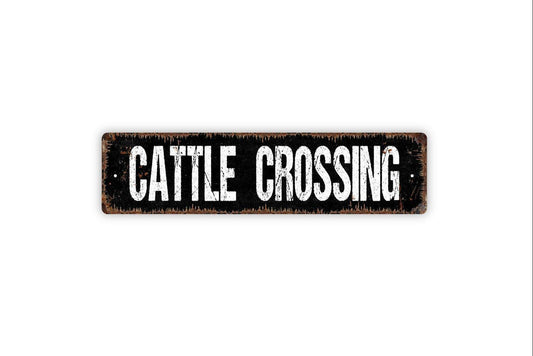 Cattle Crossing Sign Metal or Vinyl Sticker | Rustic Farmhouse Wall Art | Ranch Barn Decor | Cowboy Western Sign | Country Farm Wall Decor