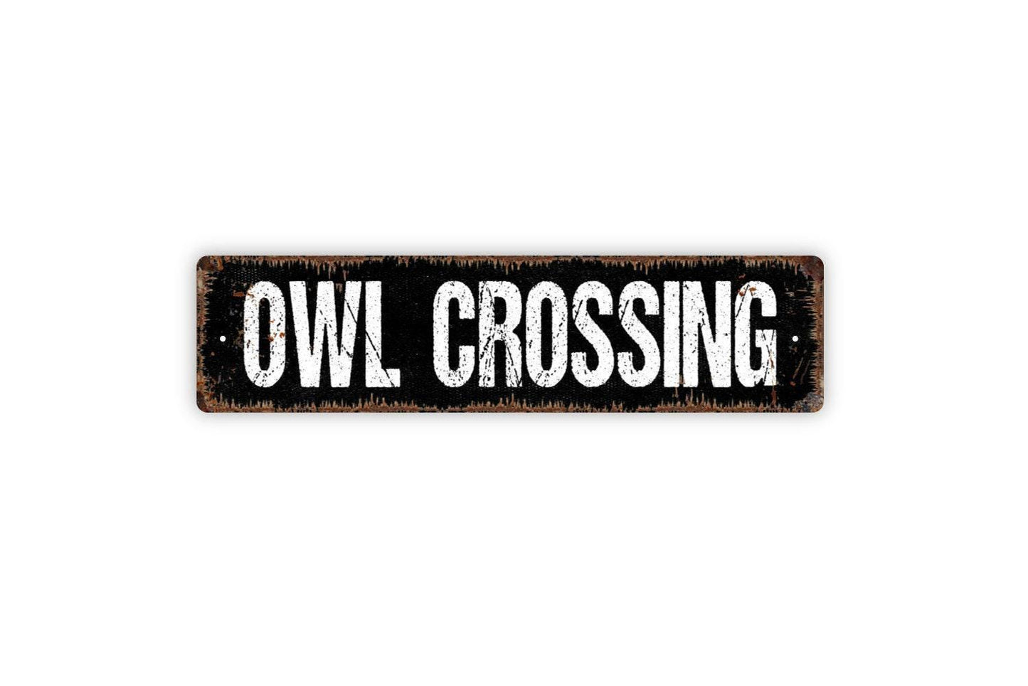 Owl Crossing Sign | Rustic Wildlife Bird Lover Wall Decor | Farmhouse Cabin Forest Nature Trail Yard Sign | Metal Sign or Vinyl Sticker