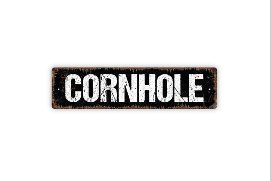Cornhole Sign | Rustic Game Room Wall Decor | Backyard Party Sign | Custom Metal Sign or Vinyl Sticker | Farmhouse Outdoor Game Art