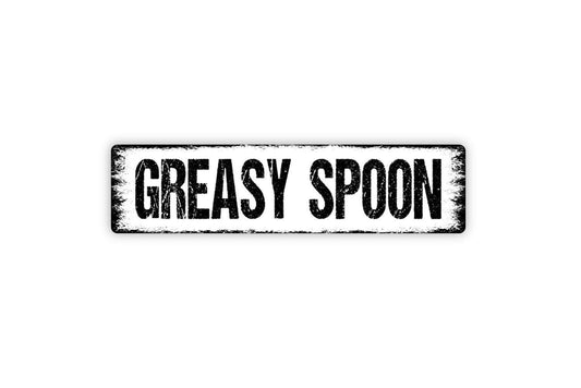 Greasy Spoon Metal Sign - Cafe Diner Kitchen Pantry Farmhouse Style Decor Vinyl Sticker Or  Street Metal Sign or Door Name Plate Plaque
