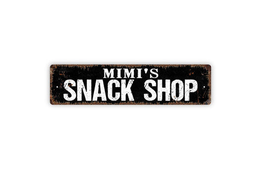 Personalized Snack Shop Sign - Kitchen Pantry Concessions Vinyl Sticker Or  Street Sign or Door Name Plate Plaque