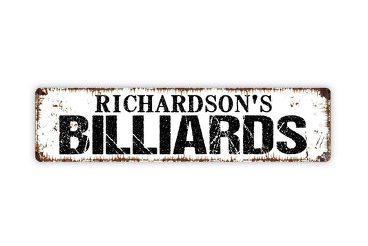 Personalized Billiards Sign, Custom Metal Sign, Vinyl Sticker Or  Street Sign or Door Name Plate Plaque