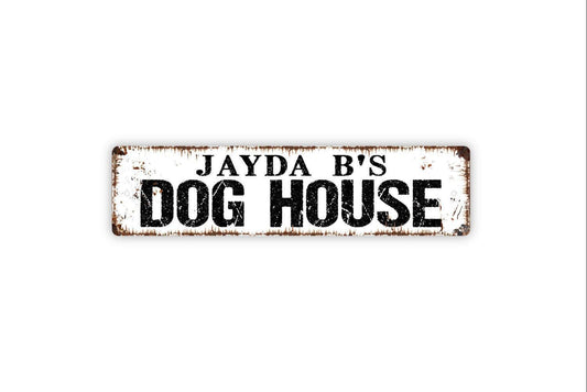 Personalized Dog House Sign Custom Pet Name Sign | Metal Wall Sign or Vinyl Sticker | Dog Lover Gift for Home, Yard, Porch, or Kennel | Size