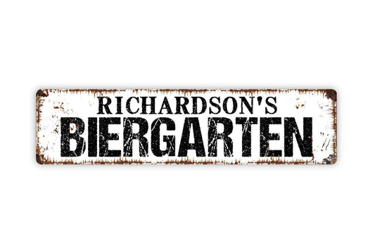 Personalized Biergarten Sign - Beer Garden Pub Bar Tavern Saloon Drink German Booze Rustic Street Metal Sign or Door Name Plate Plaque